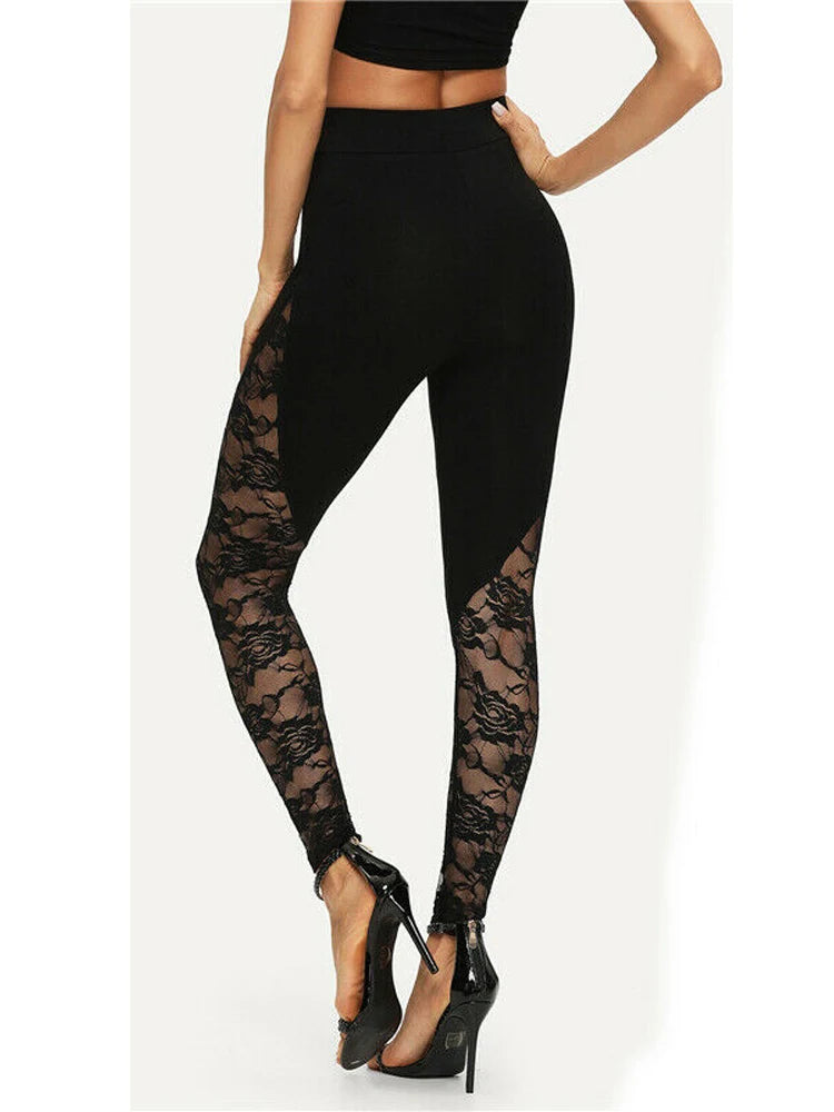 High Waist Black Lace Leggings - Spandex Blend Comfort
