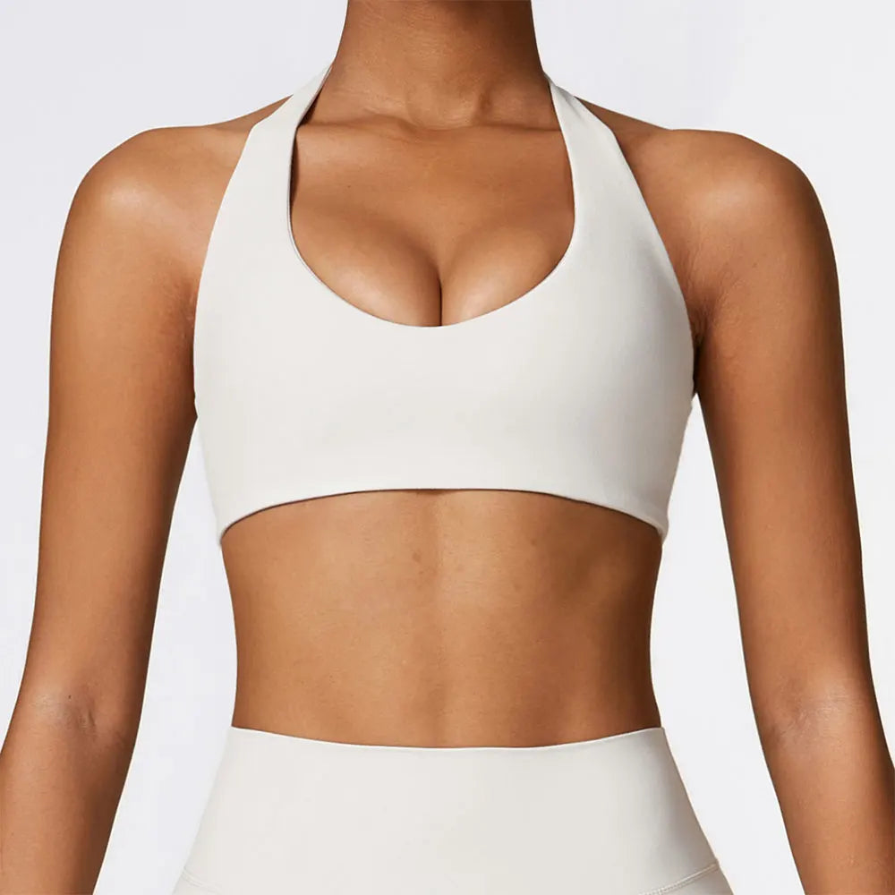 Solid Halter Backless Sport Bra - Breathable Support & Style