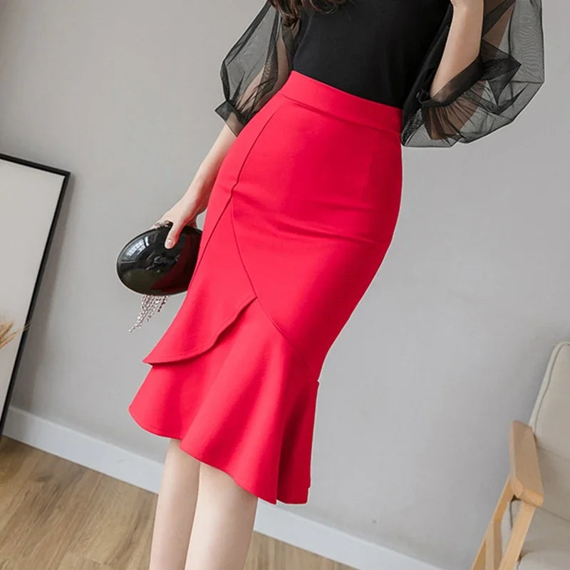 Elastic Asymmetrical Skirt - Slim-Fit Polyester Trumpet