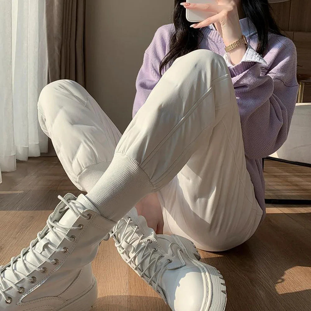 Autumn Cotton Trousers - Elastic Waist Full Length Casual Pants