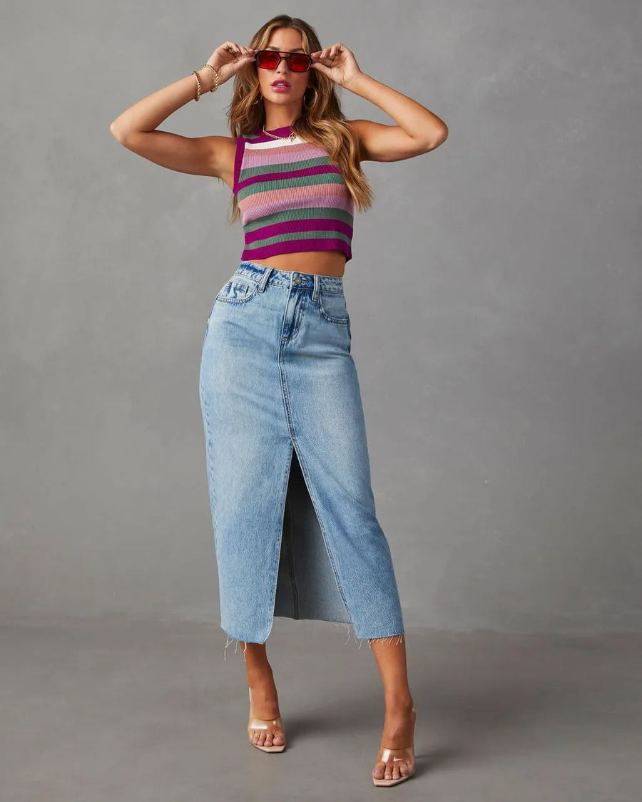 Women's Pleated Denim Skirt - High-Quality Cotton Jean Skirt
