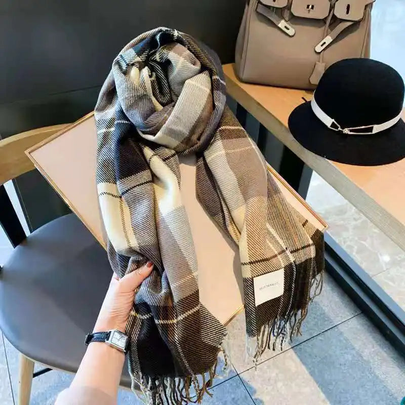 Luxury Cashmere Plaid Winter Scarf – Oversized Soft Wrap
