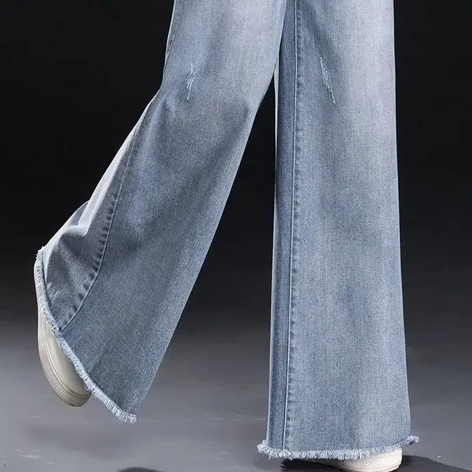 Straight Leg Loose Jeans - High-Quality Polyester Comfort