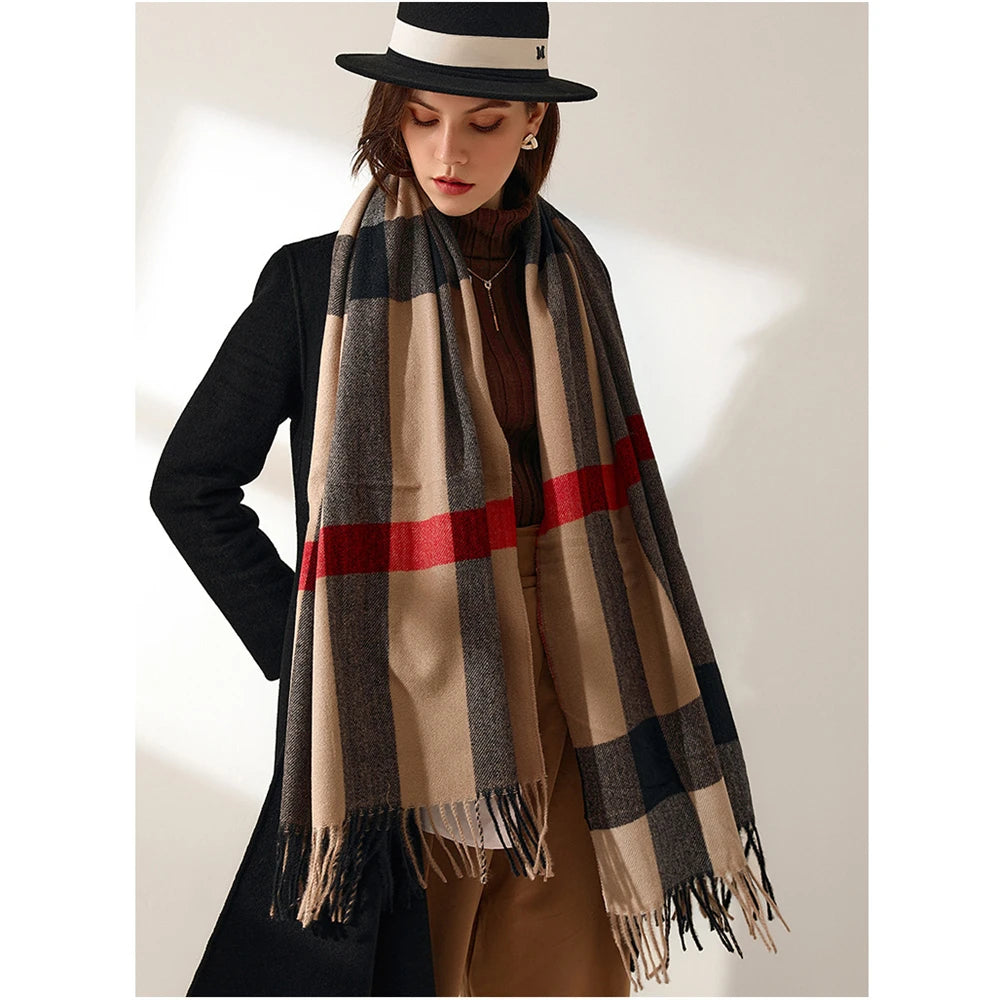 Classic Plaid Wool-Blend Scarf – Oversized Wrap