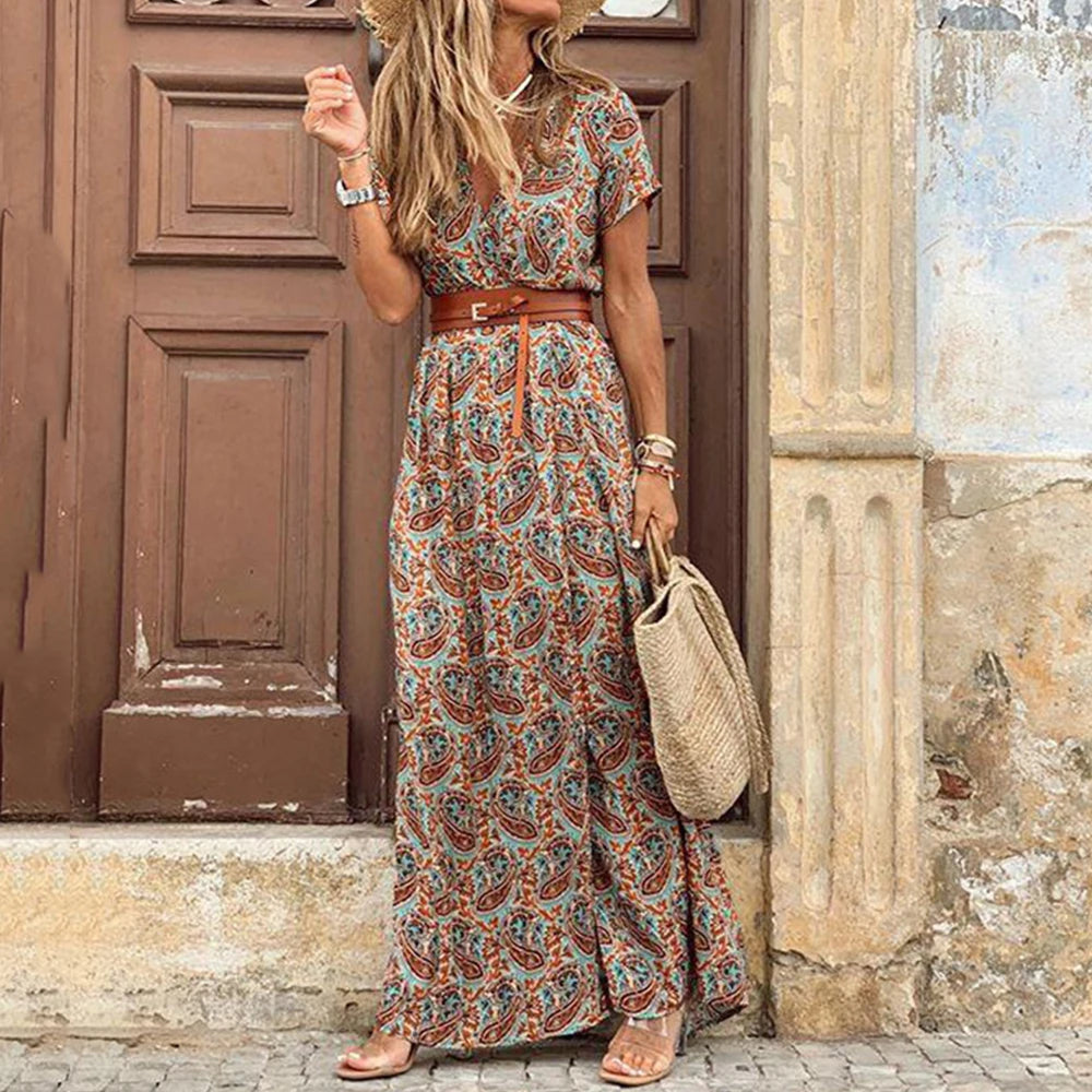 Vintage Paisley Print Long Dress - Timeless Elegance
