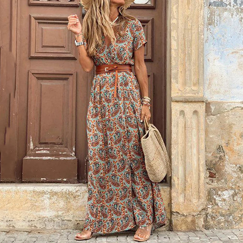 Vintage Paisley Print Long Dress - Timeless Elegance