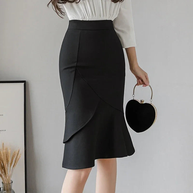 Elastic Asymmetrical Skirt - Slim-Fit Polyester Trumpet