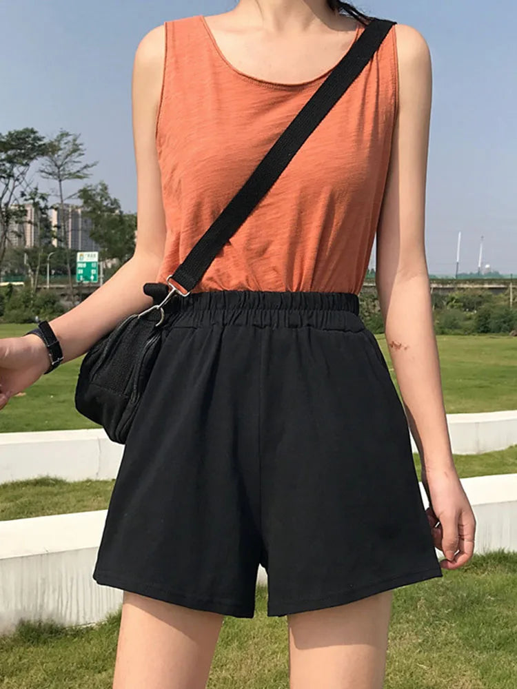 Casual Black Shorts - Loose-Fit Polyester Breathable