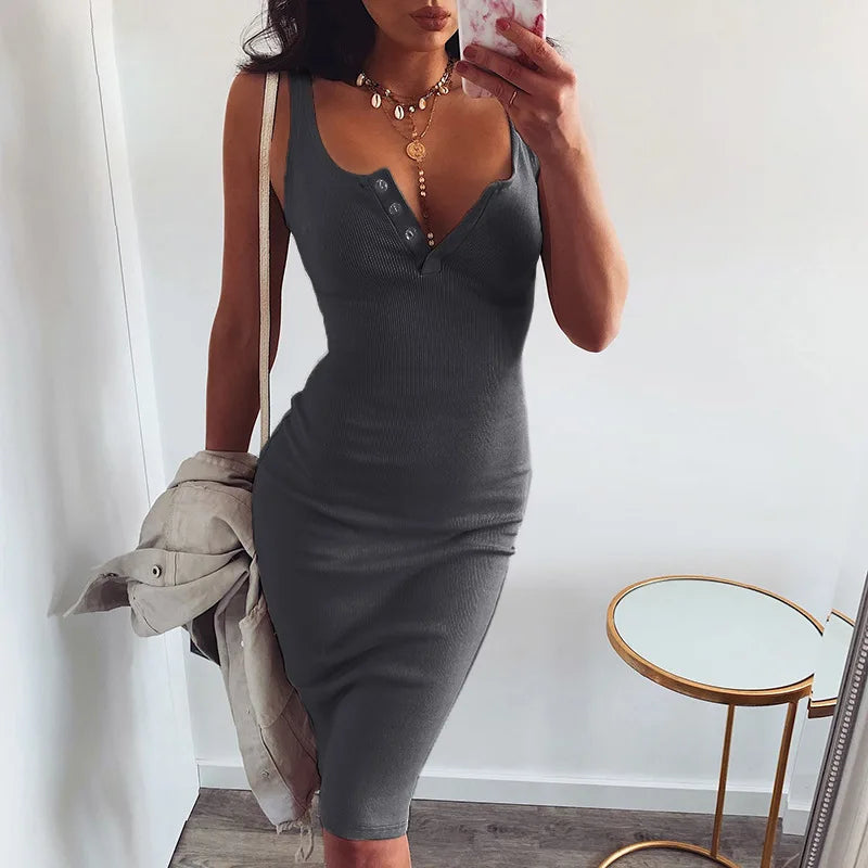 Knitted Elastic Midi Dress