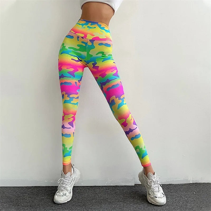 Colourful Camouflage Leopard Print Leggings - Spandex Activewear