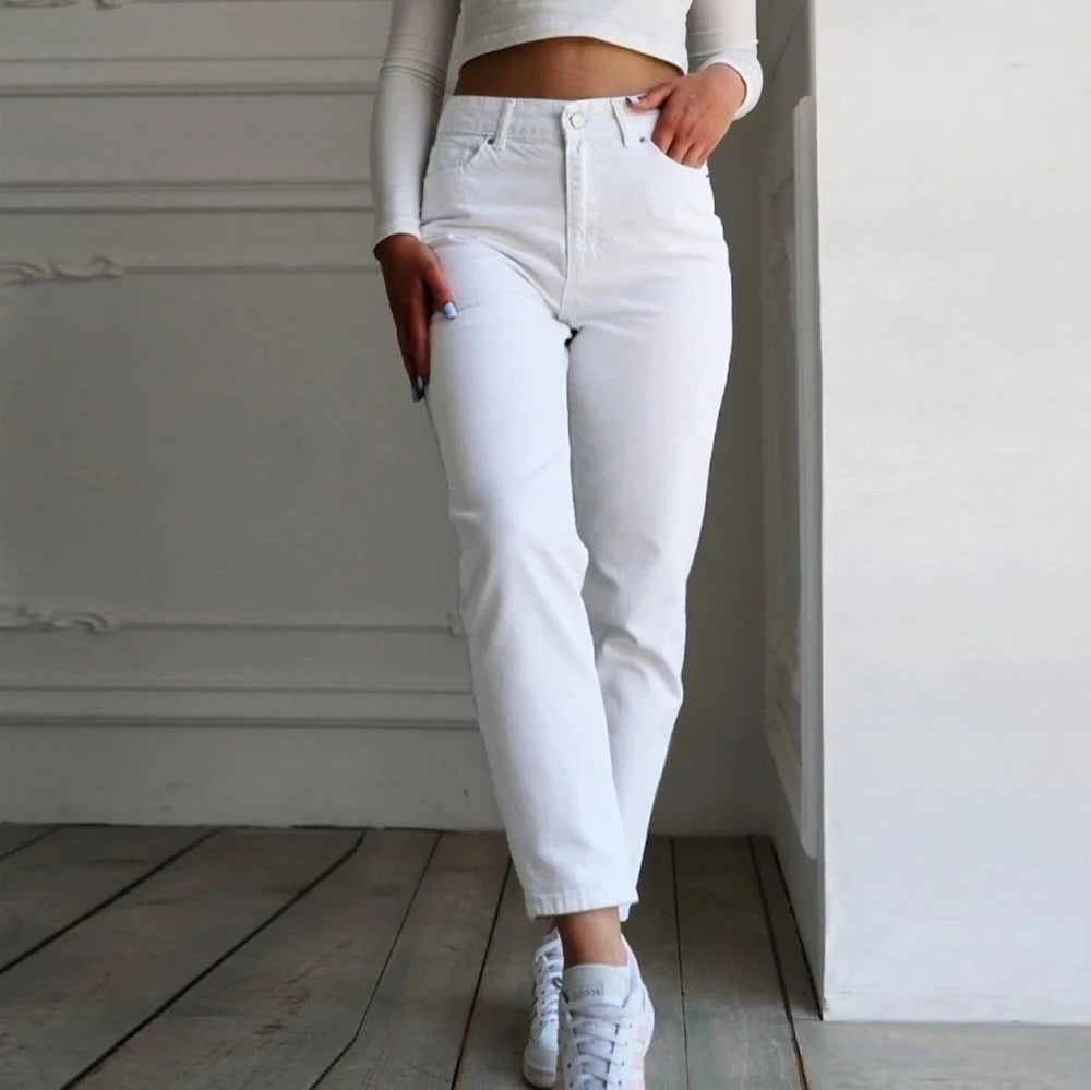 High Waist Straight Jeans - 100% Cotton Amazing Fit