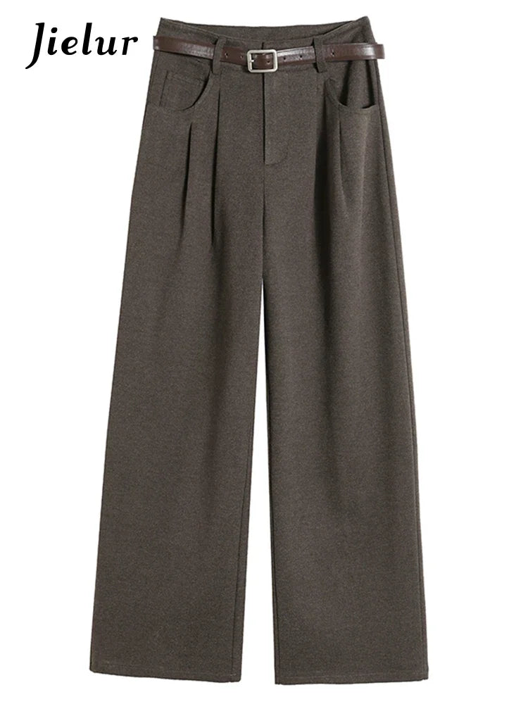 High Waist Straight Trousers - Luxe Polyester Tailored
