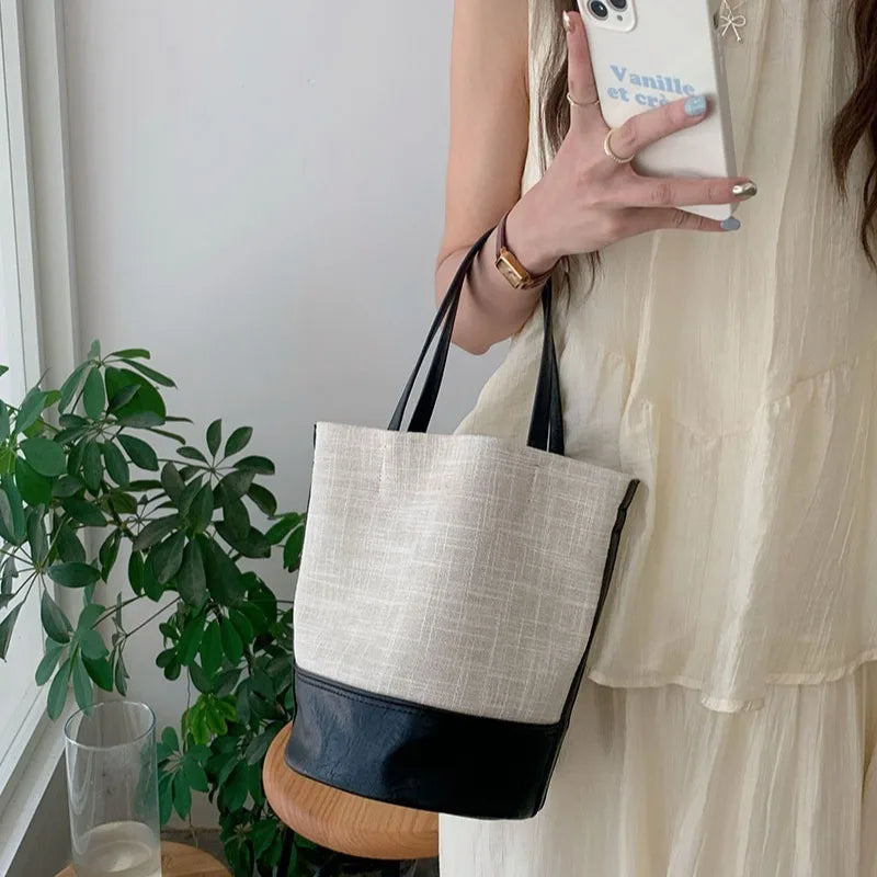 Color Block Canvas Bag
