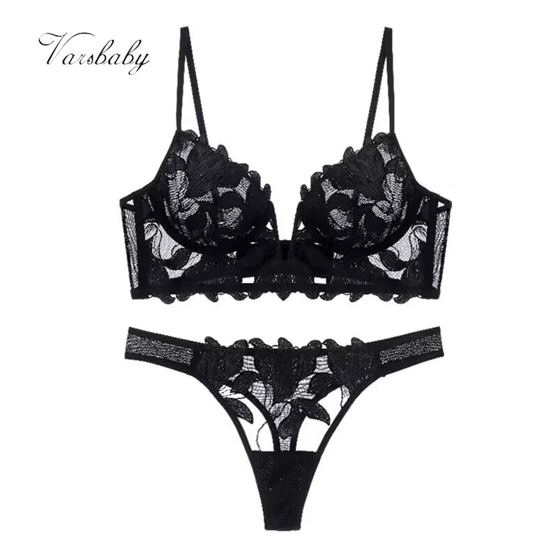3D Mesh Embroidery Lingerie Set - Luxurious Nylon Floral