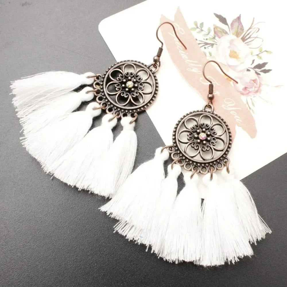 Vintage Ethnic Long Tassel Earrings - Cultural Flair