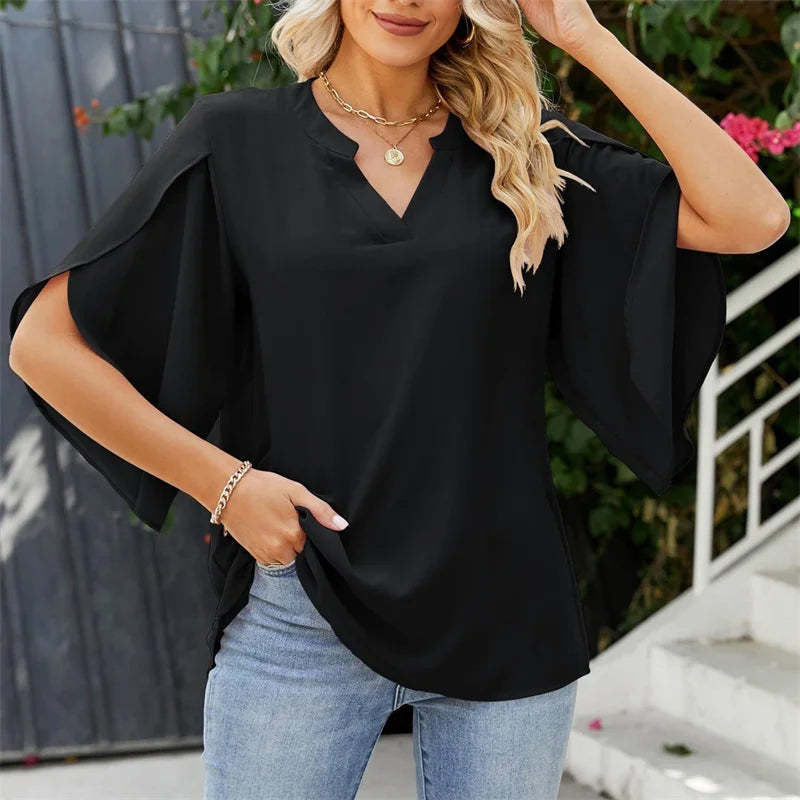 Flare-Sleeve Summer Chiffon Blouse