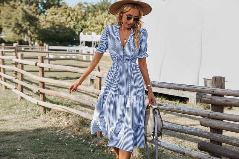 Pleated Stripe Maxi Dress - Fashion-Forward Elegance