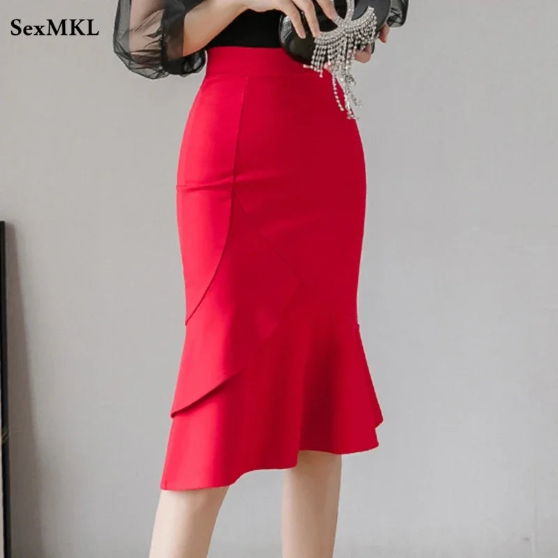 Elastic Asymmetrical Skirt - Slim-Fit Polyester Trumpet