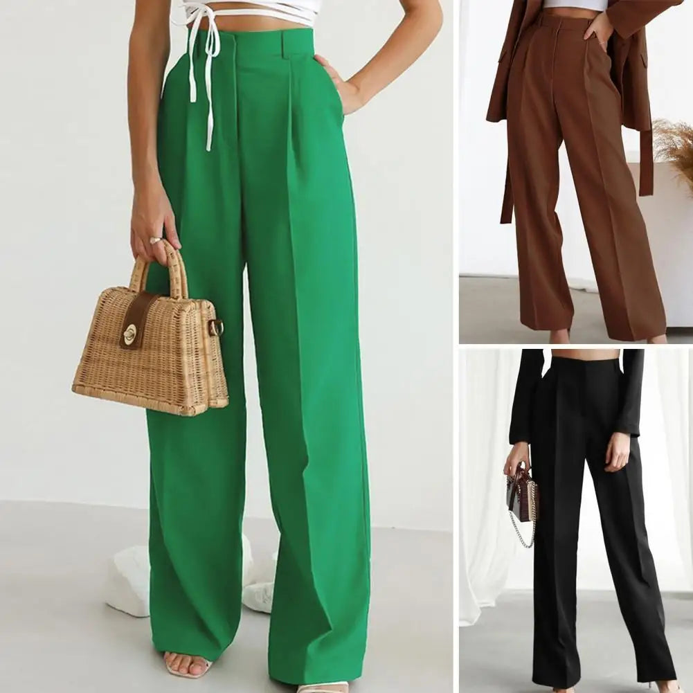 Green High Waist Wide Leg Pants - Elegant Loose Fit Trousers