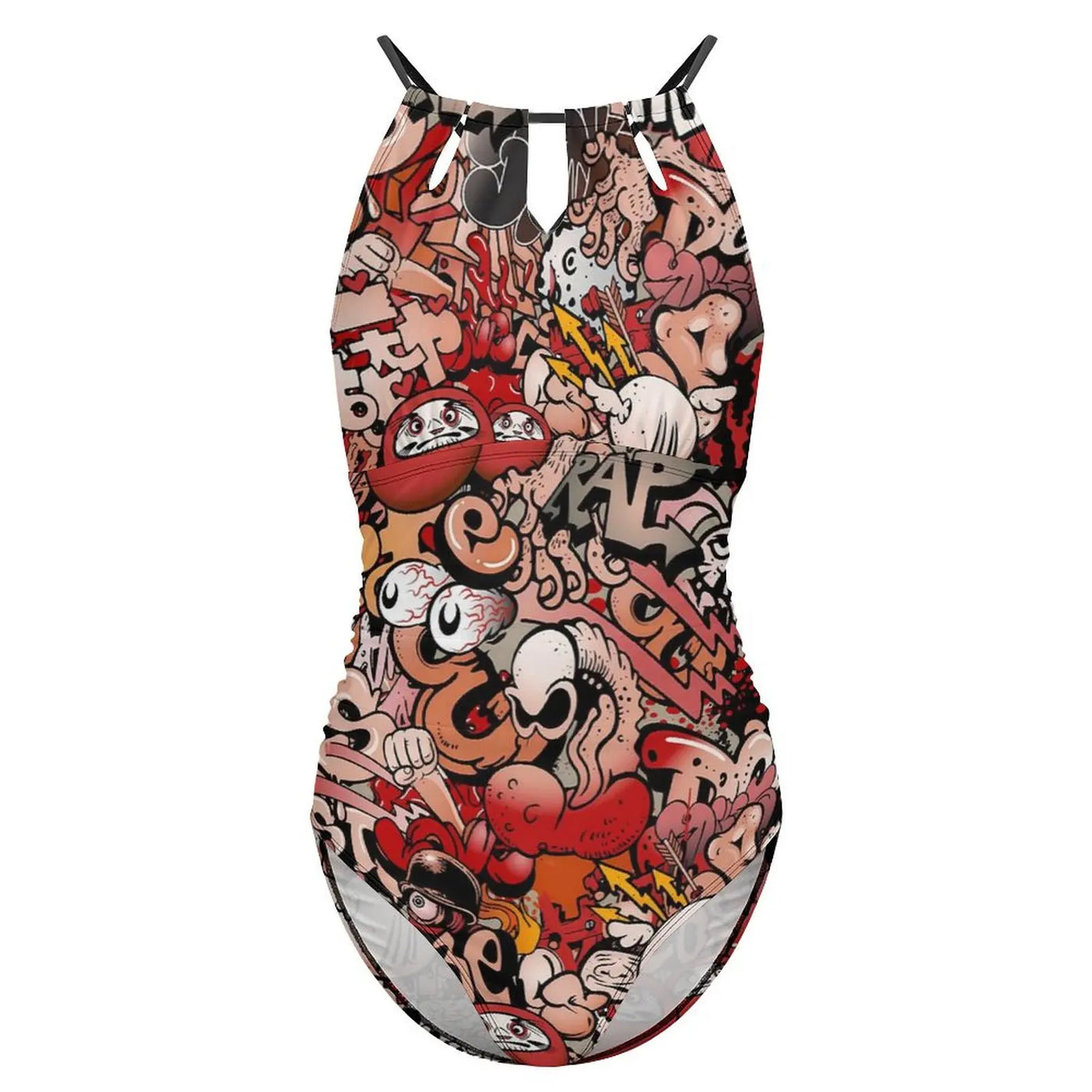 Graffiti Abstract Print One Piece - Artistic Polyester Swimsuit
