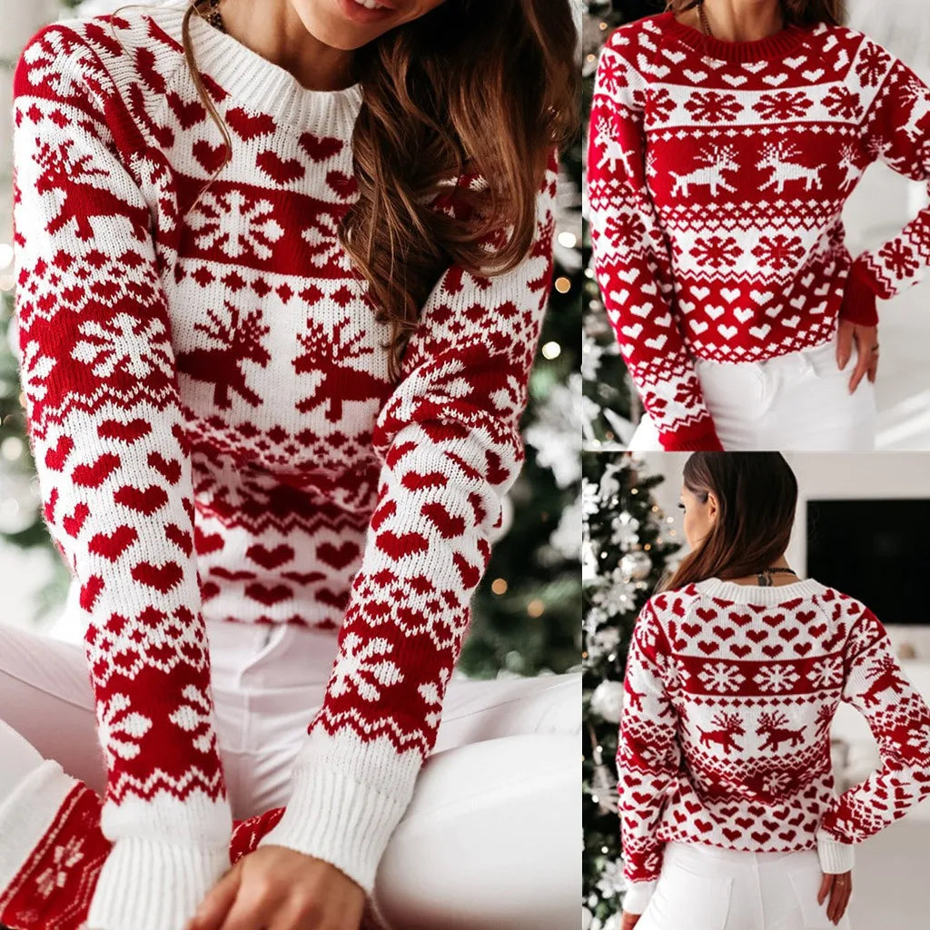 Knitted Christmas Sweater - 100% Cotton Festive O-Neck Pullover