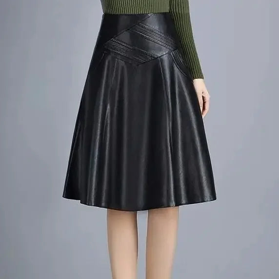 PU Leather Knee-Length Skirt - Sleek Faux Leather Pencil Skirt