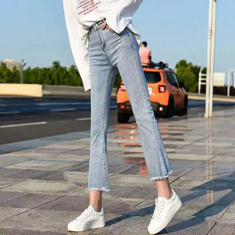 Summer High Waist Jeans - Polyester Comfortable Fit