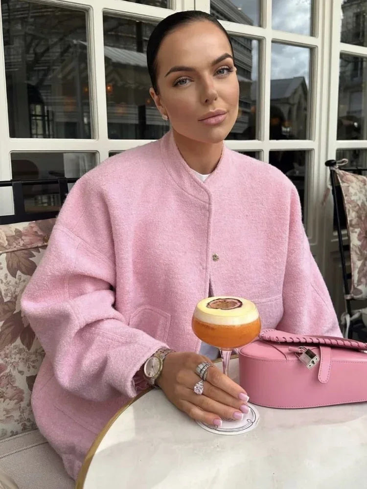 Warm Gray Long Sleeve Bomber Jacket - Comfortable Polyester