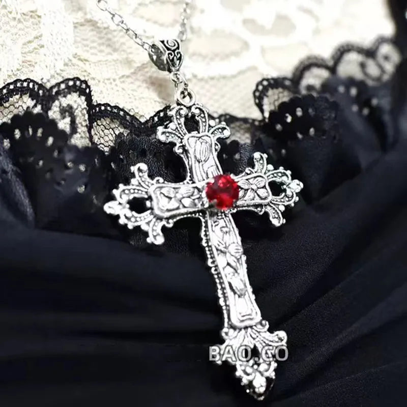 Summer Gemstone Cross Necklace - Dazzling Zinc Alloy