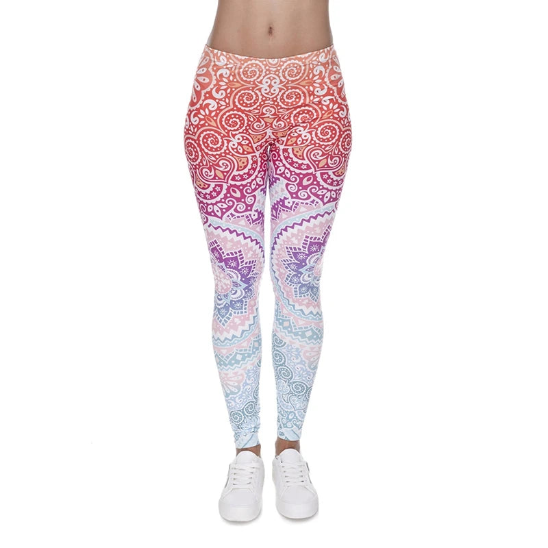 Ombre Mandala Yoga Leggings - Vibrant Pattern Design