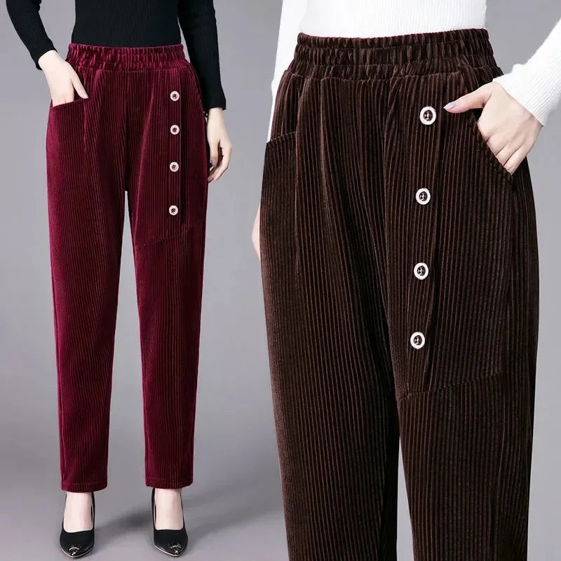 High-Waist Corduroy Straight Leg Pants – Soft Velvet Finish