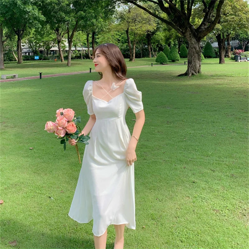 Summer Elegant Vintage White Dress - A-Line Sophistication