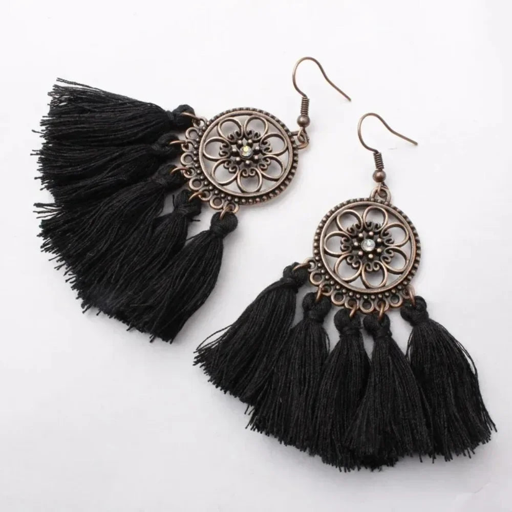 Vintage Ethnic Long Tassel Earrings - Cultural Flair