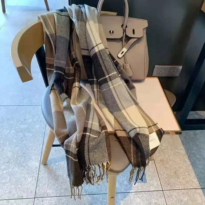 Luxury Cashmere Plaid Winter Scarf – Oversized Soft Wrap