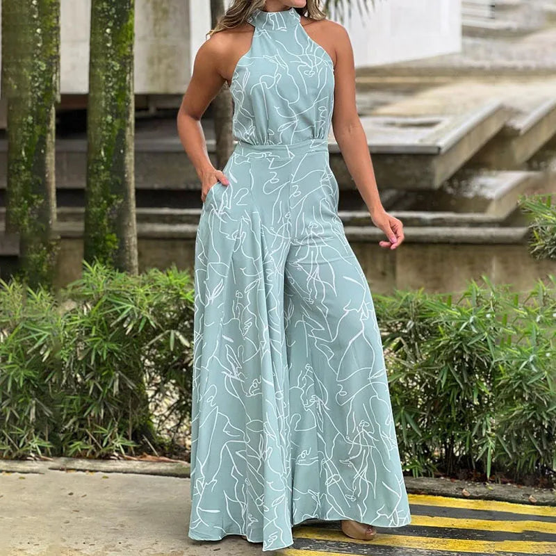 Halterneck Sleeveless Jumpsuit - Lightweight Durable Style