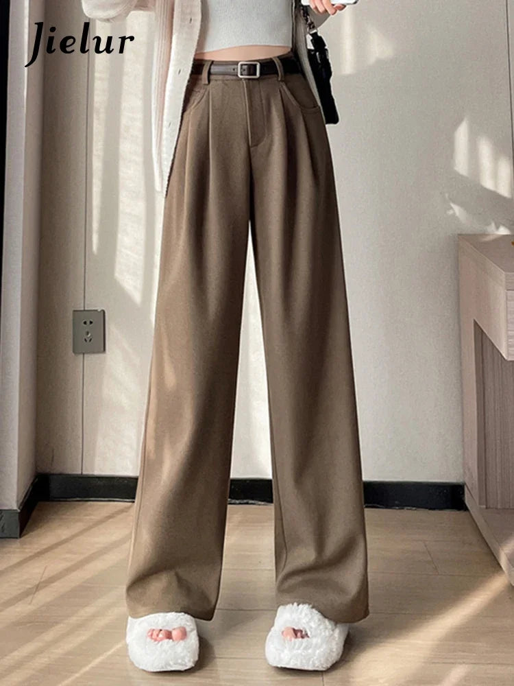 High Waist Straight Trousers - Luxe Polyester Tailored