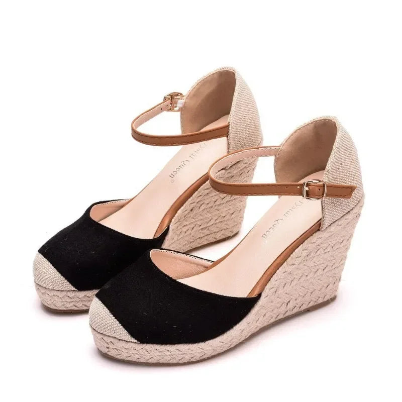 Gold Raffia Wedge Sandals - Super High Heel Platform