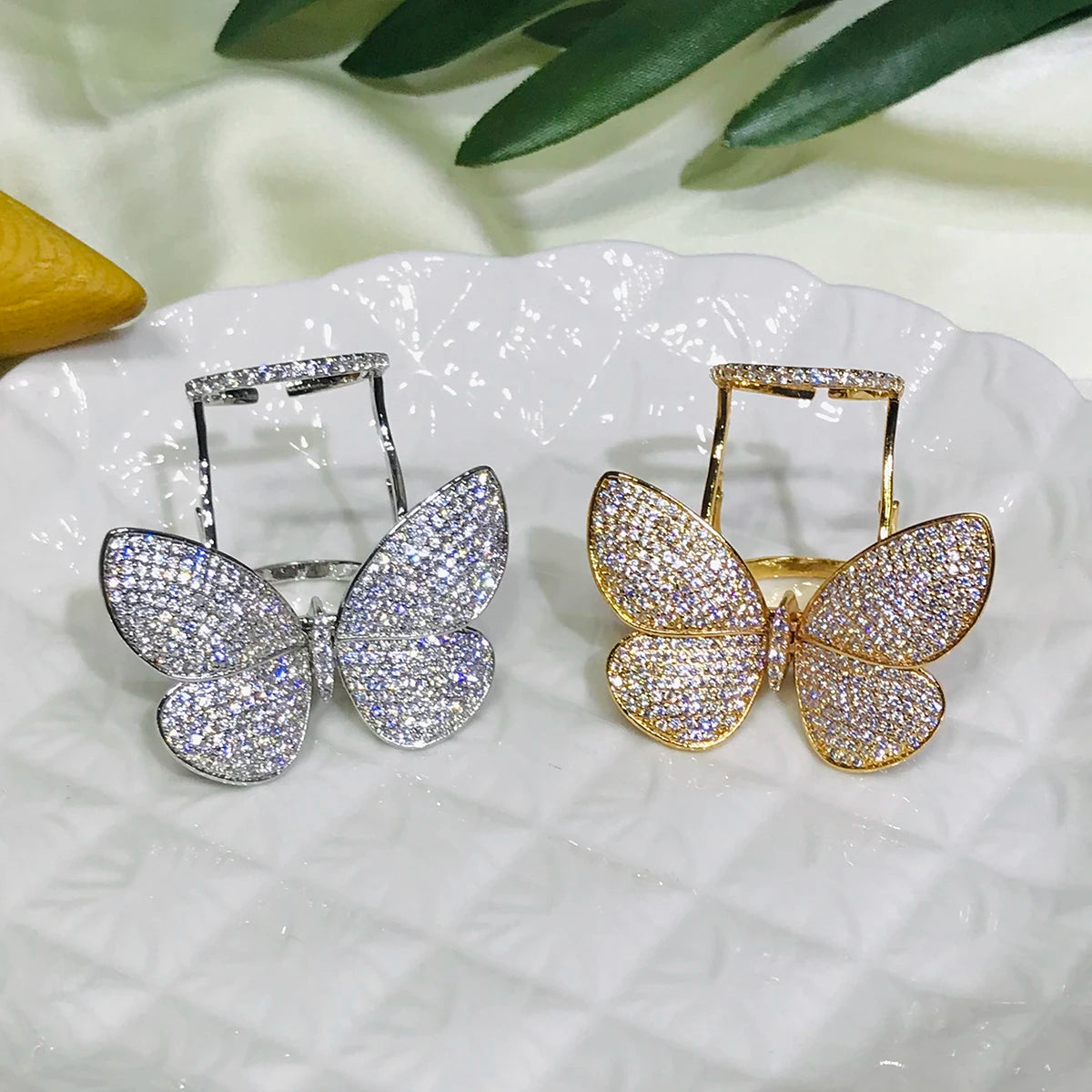 Adjustable Butterfly Ring – Copper & Cubic Zirconia Statement Piece