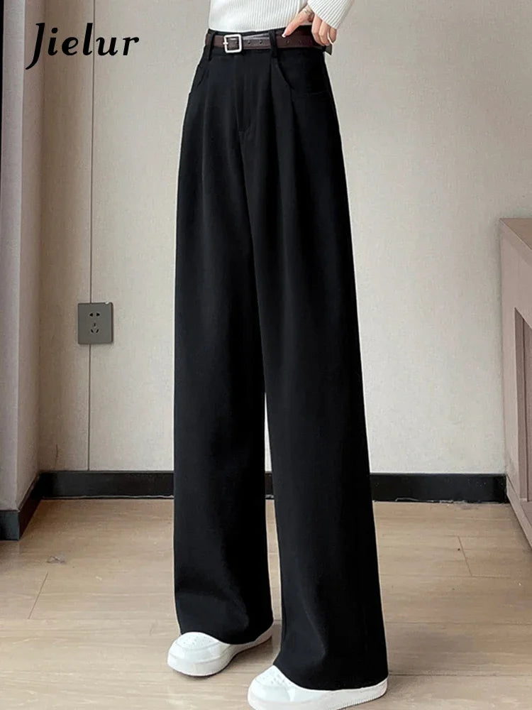 High Waist Straight Trousers - Luxe Polyester Tailored