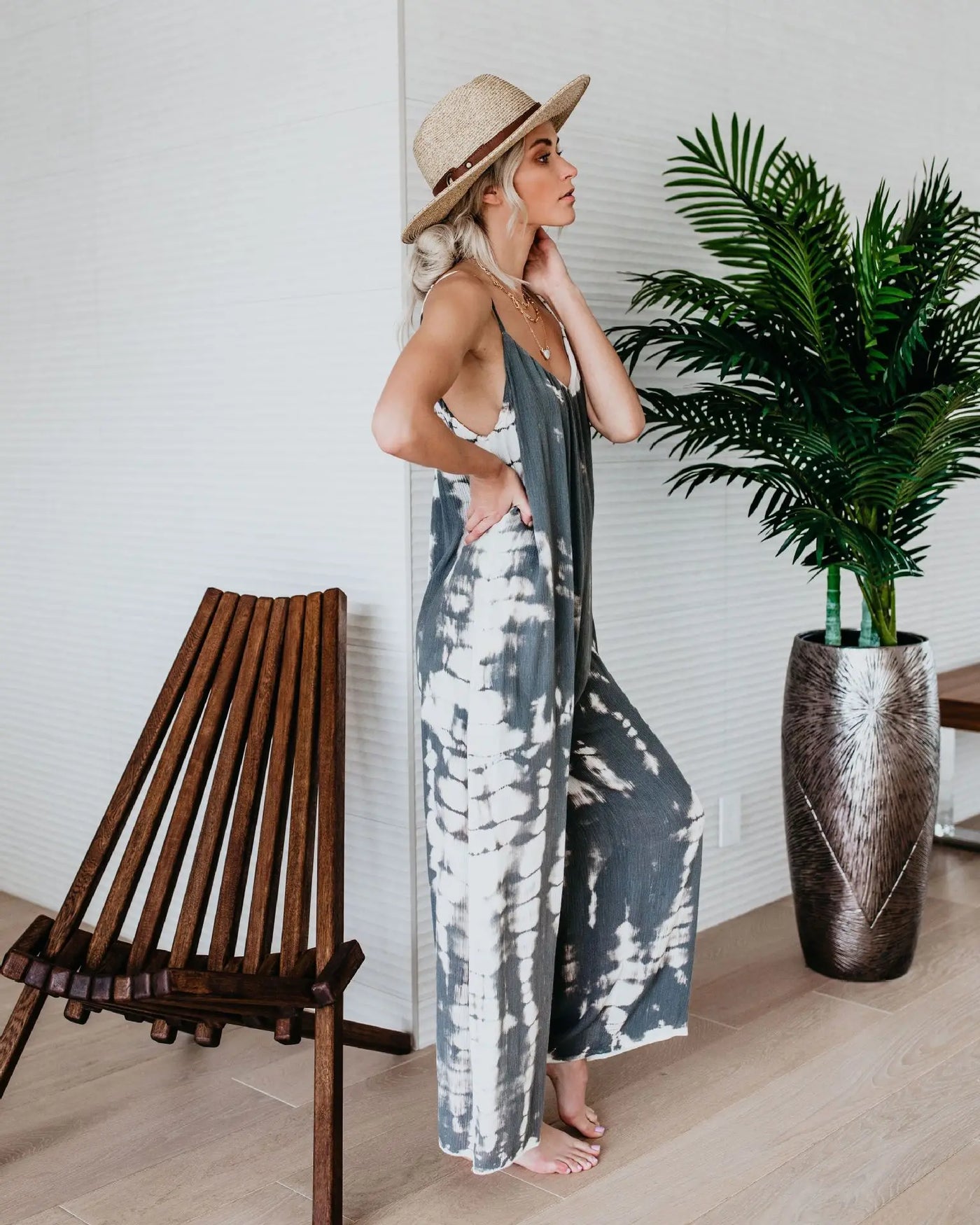 Tie Dye Summer Jumpsuit - Lightweight Polyester Bohemian