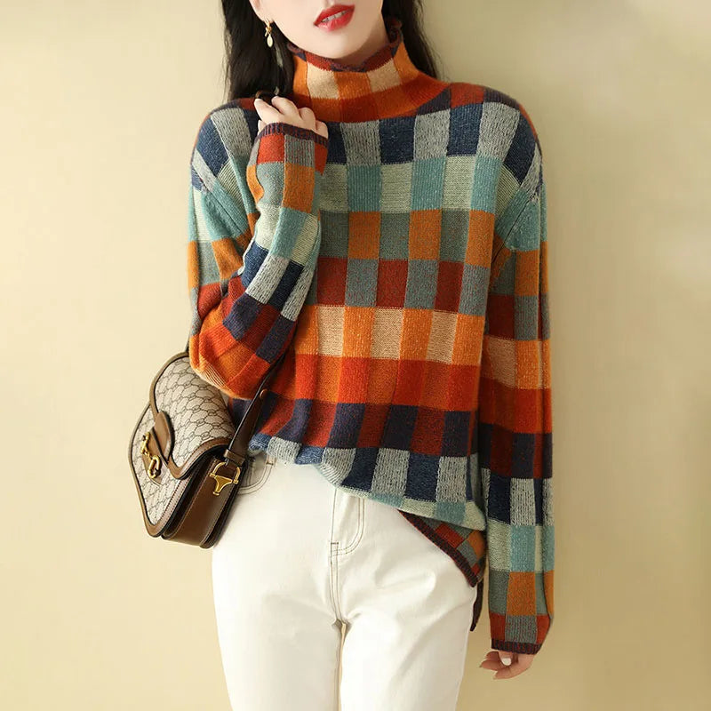 Geometry Knitted Turtleneck Sweater - Soft Polyester