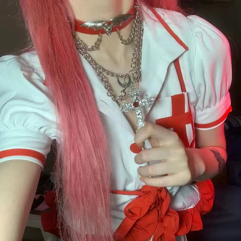 Summer Gemstone Cross Necklace - Dazzling Zinc Alloy