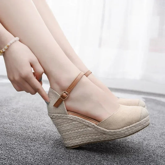 Gold Raffia Platform Wedges