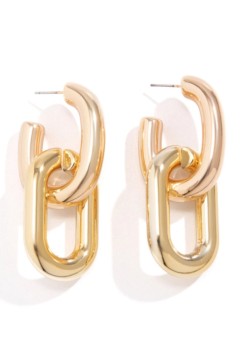 Vintage Geometric U-Shape Link Drop Earrings - Bold Statement