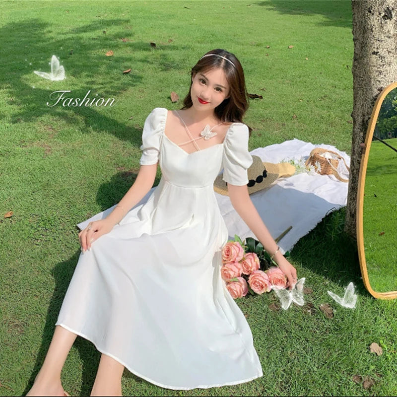 Summer Elegant Vintage White Dress - A-Line Sophistication