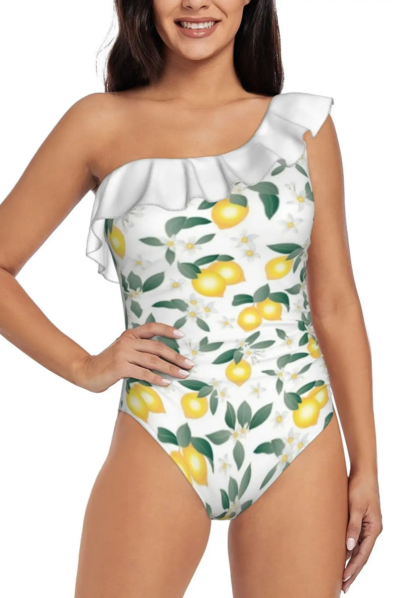 Fruit Print One Piece Swimsuit - Stylish Polyester