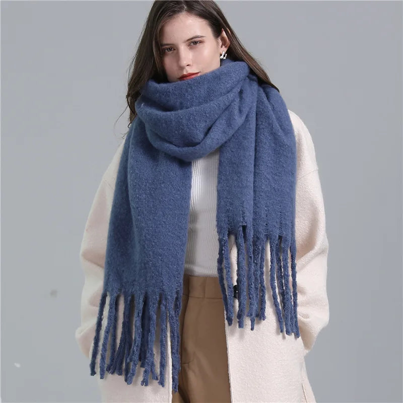 Luxe Tassel Wool Scarf – Oversized Viscose Wrap for All Seasons