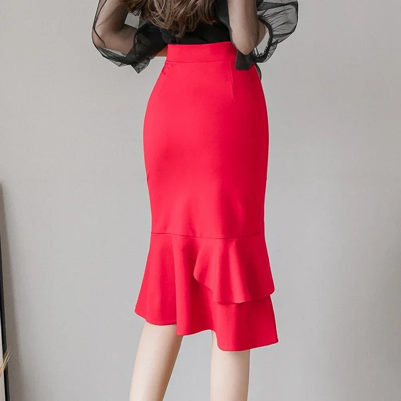 Elastic Asymmetrical Skirt - Slim-Fit Polyester Trumpet