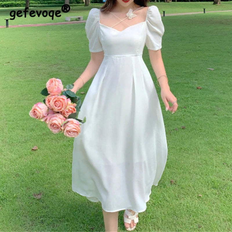 Summer Elegant Vintage White Dress - A-Line Sophistication