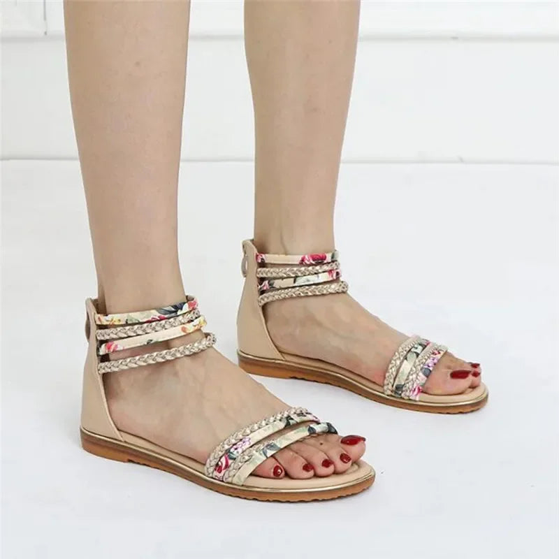 Bohemian Strappy Sandal - Rhinestone PU Flat Comfort